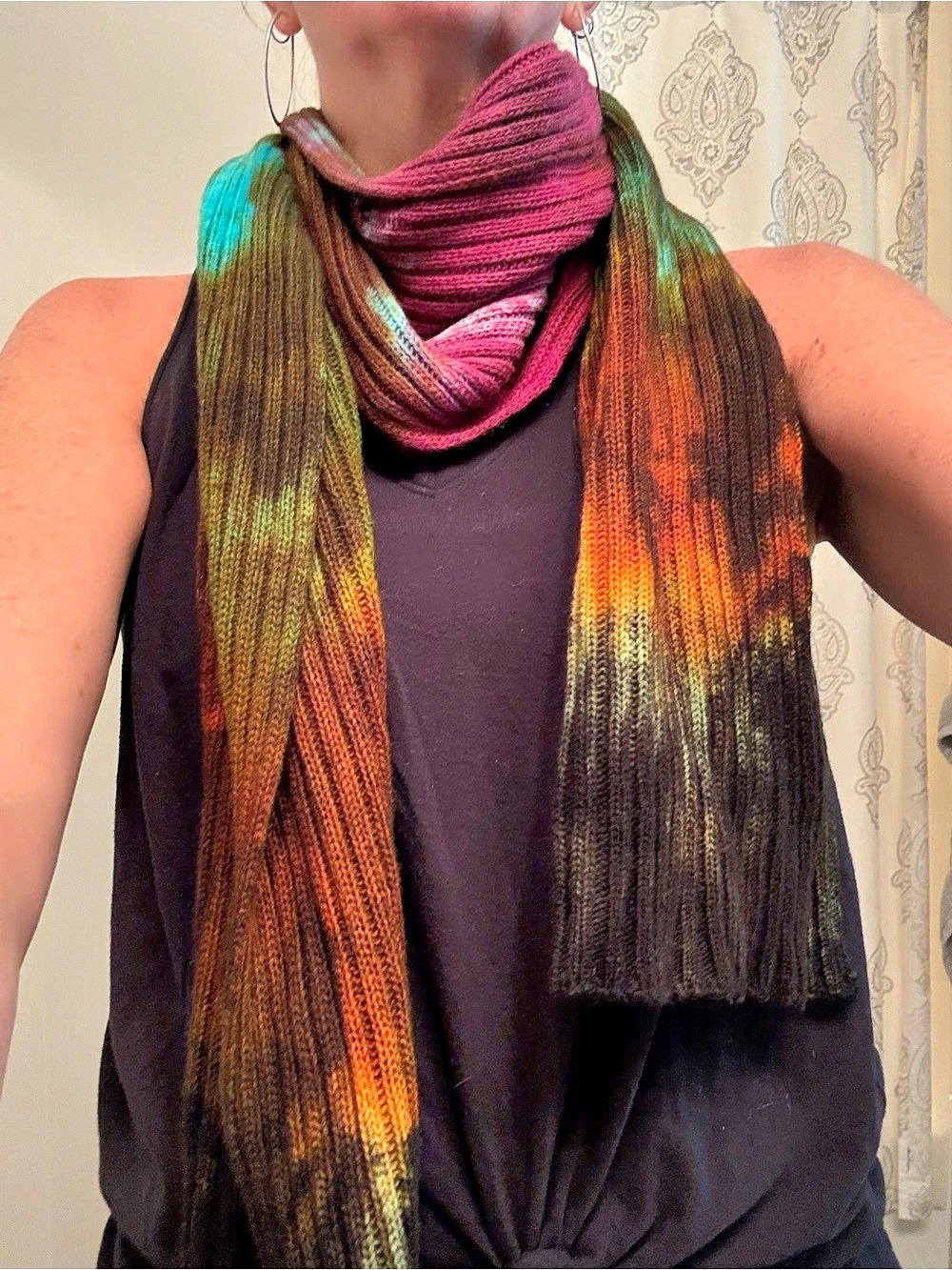 Tie-dye Multicolor ribbed Knit Scarf
